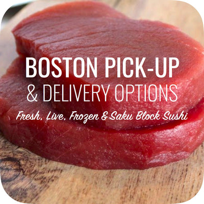 Boston Pickup or Local Delivery options. Fresh, live, frozen, and saku block sushi.