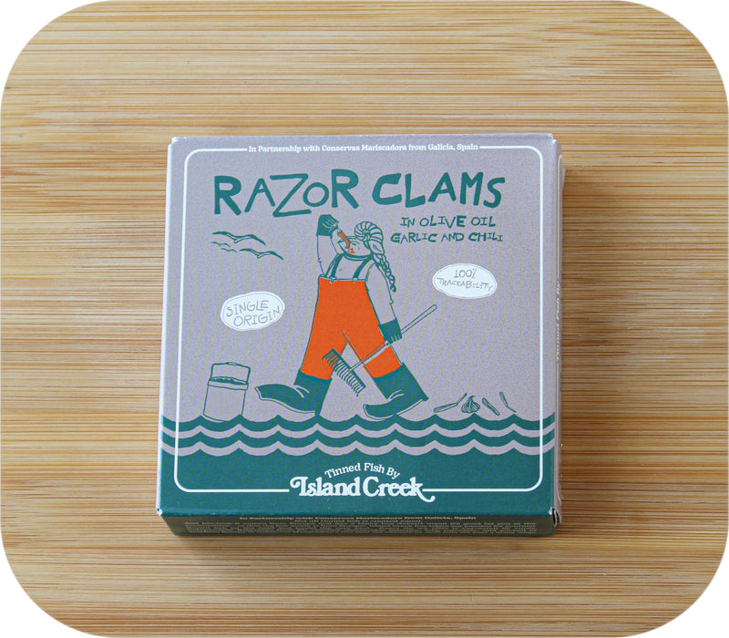Tinned Fish - Island Creek - Razor Clams in Olive Oil, Garlic and Chili